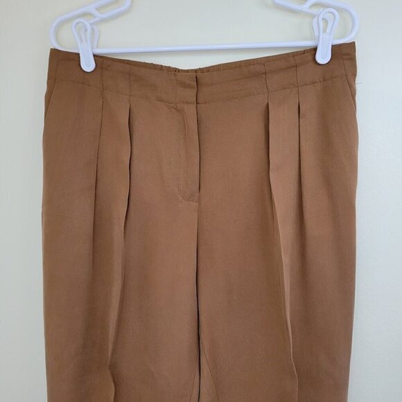 Chico's Front Pleated Skimmer Ankle Pants SZ 10 Tencel Brown Lightweight Flowy - Picture 3 of 9